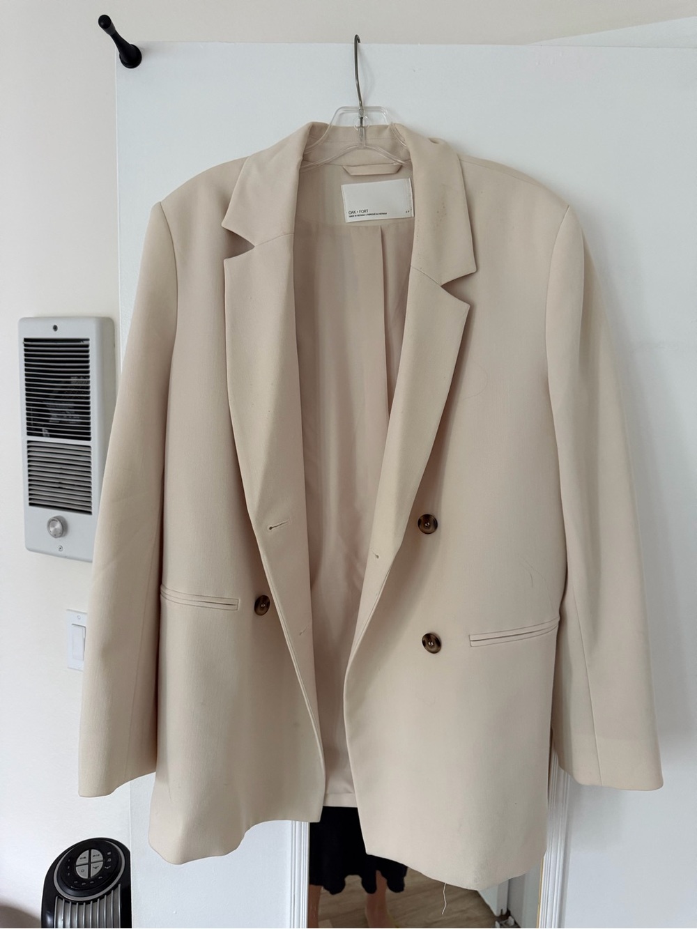 Oak + Fort Double-Breasted Cream Blazer